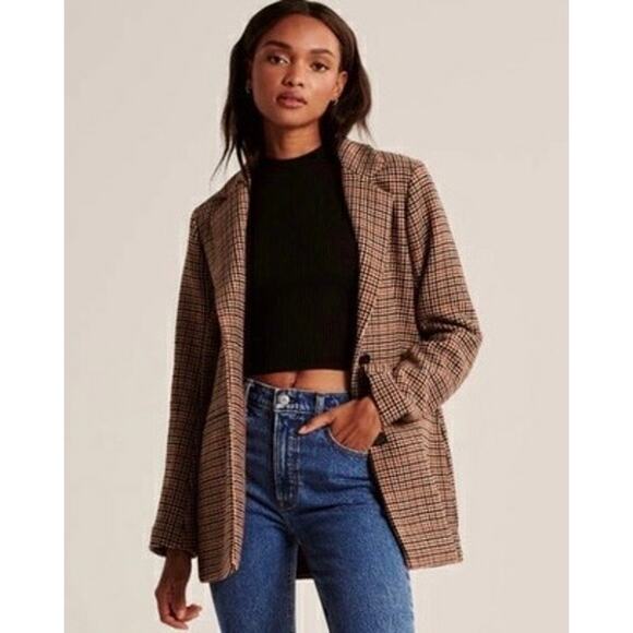 A&F Abercrombie & Fitch Plaid Houndstooth Blazer Jacket - Picture 1 of 16